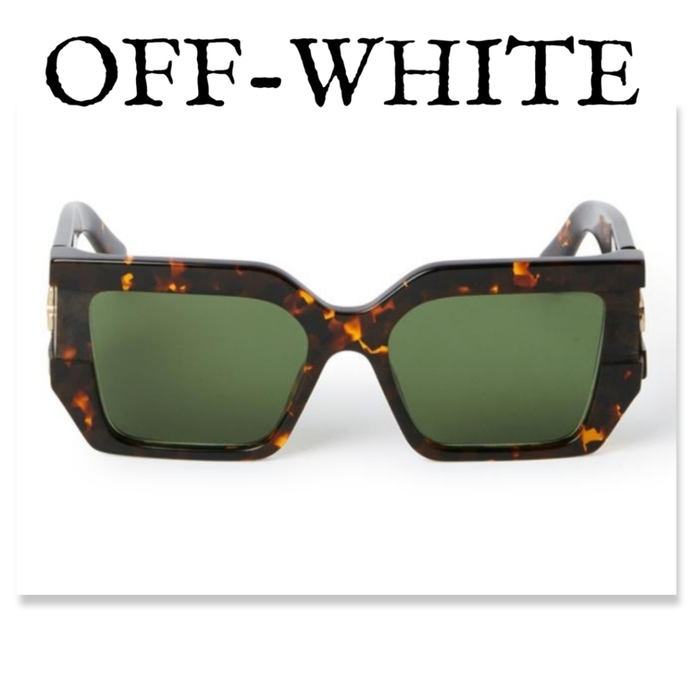 NWOT Authentic OFF-WHITE OERI148 DOVERHavana Squared Sunglasses With Carry Case